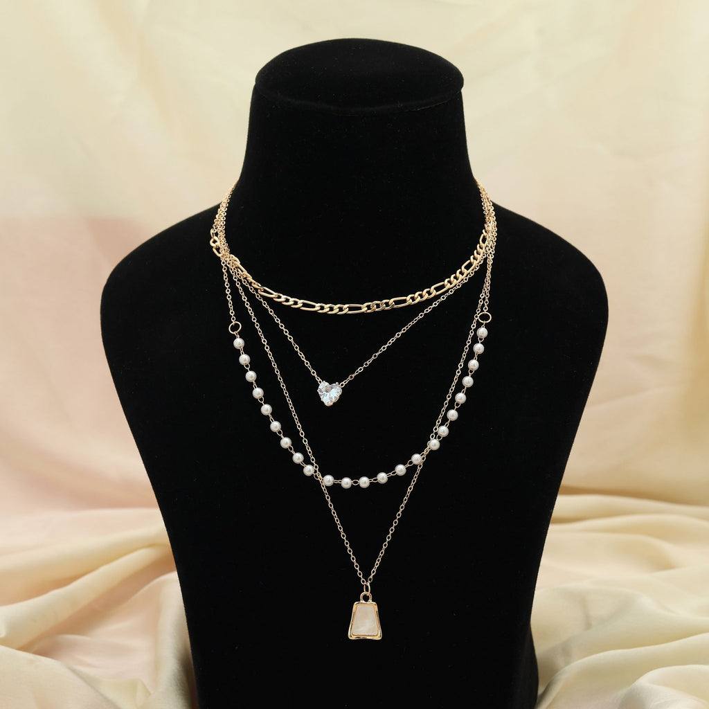 White Color Multi Layer Chain Necklace Minimal Chic Stylish Jewelry - White