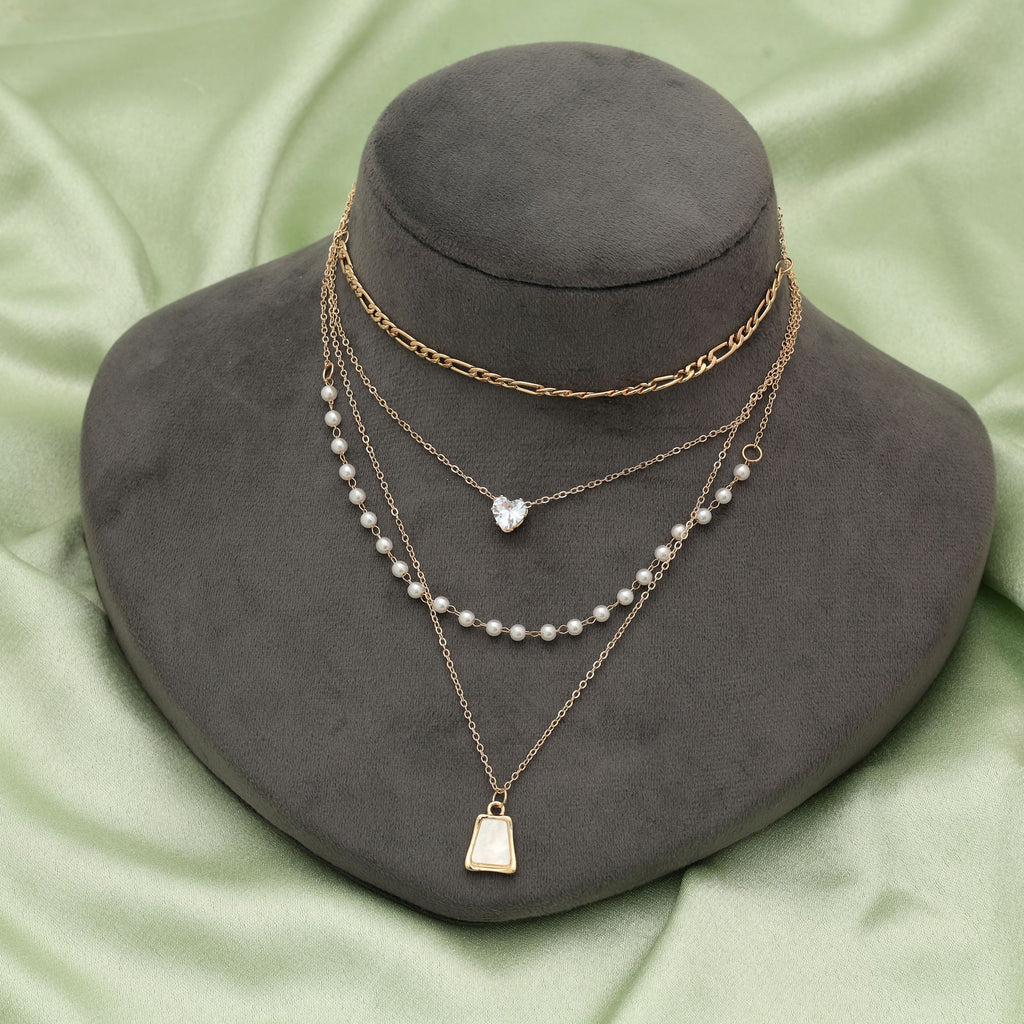 White Color Multi Layer Chain Necklace Minimal Chic Stylish Jewelry - White