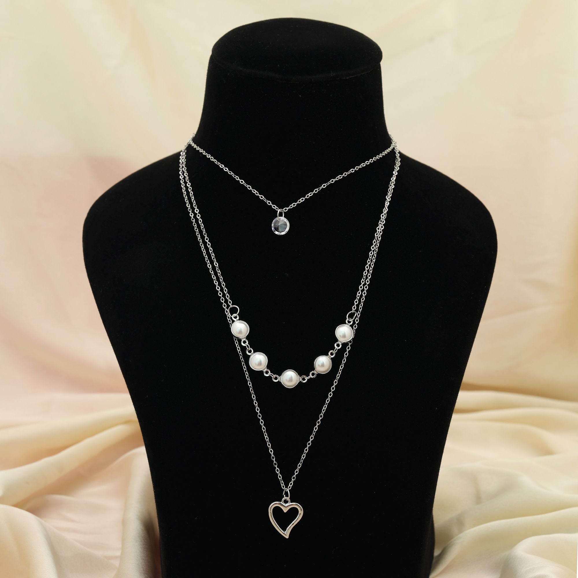 Silver Color Multi Layer Chain Necklace Classic Modern Layered Jewelry - Silver