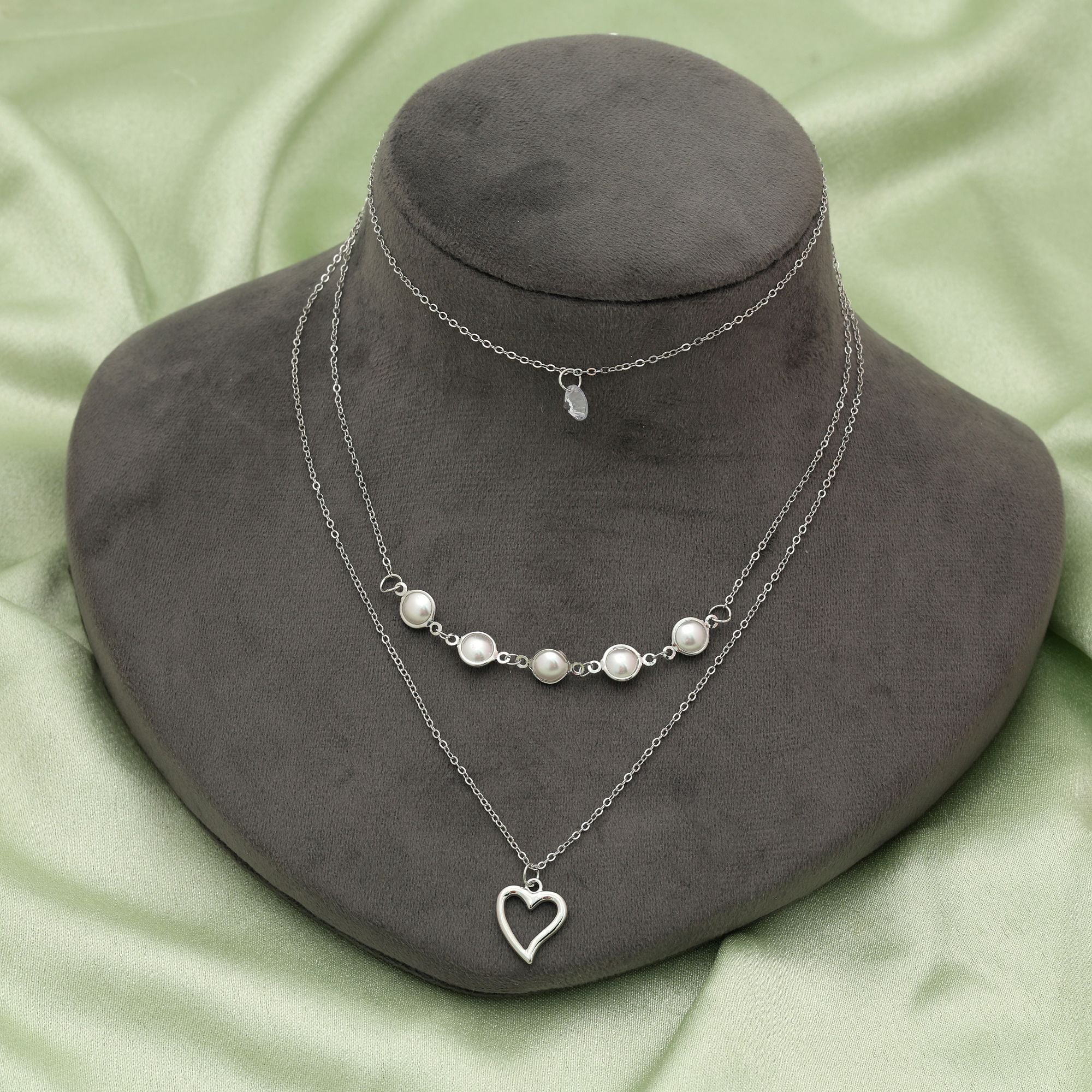 Silver Color Multi Layer Chain Necklace Classic Modern Layered Jewelry - Silver