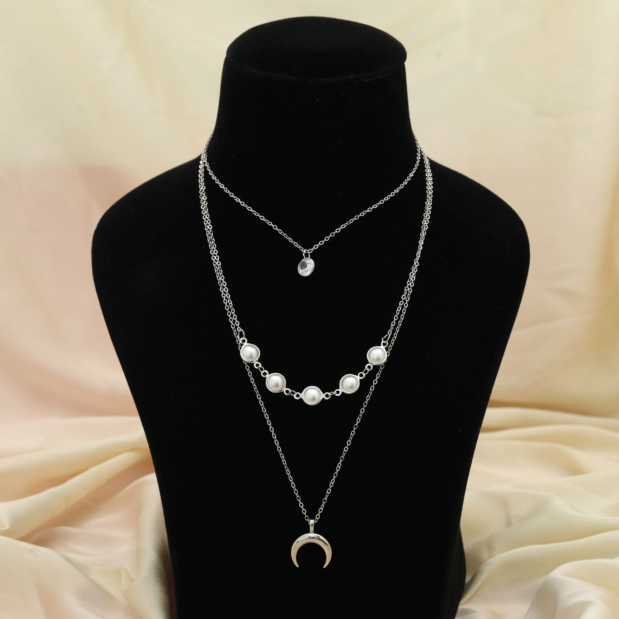 Silver Color Multi Layer Chain Necklace Elegant Everyday Statement Jewelry - Silver