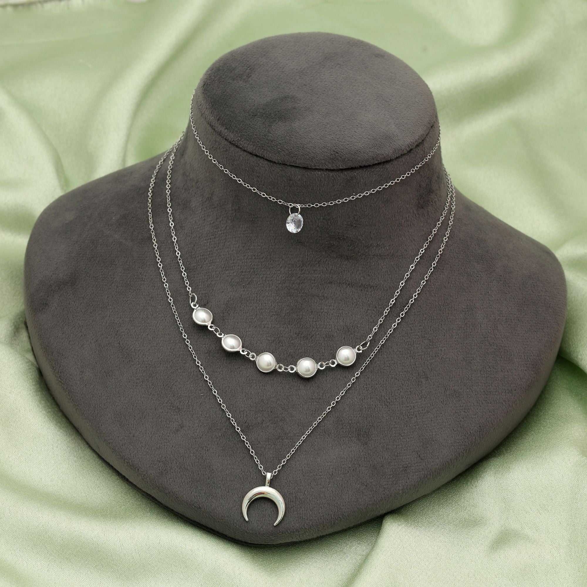 Silver Color Multi Layer Chain Necklace Elegant Everyday Statement Jewelry - Silver