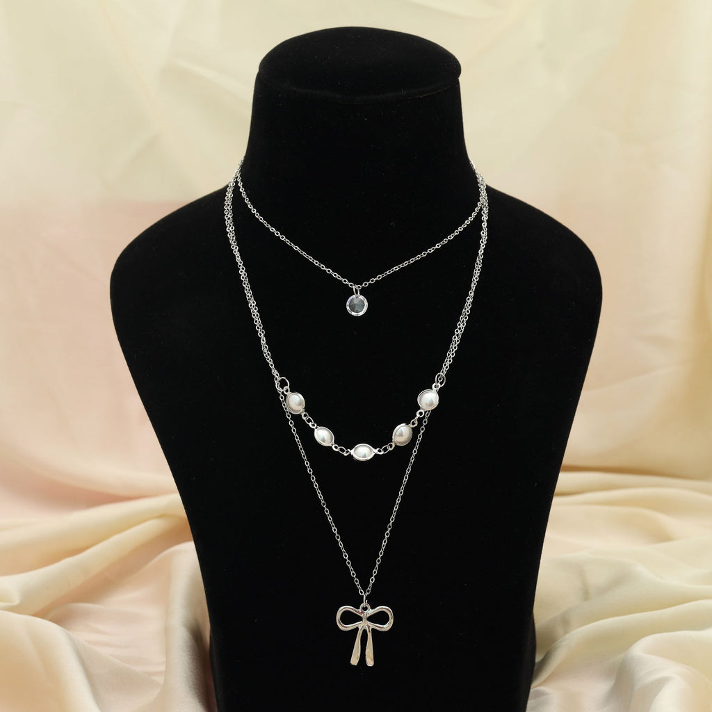 Silver Color Multi Layer Chain Necklace Stylish Minimal Jewelry Design - Silver