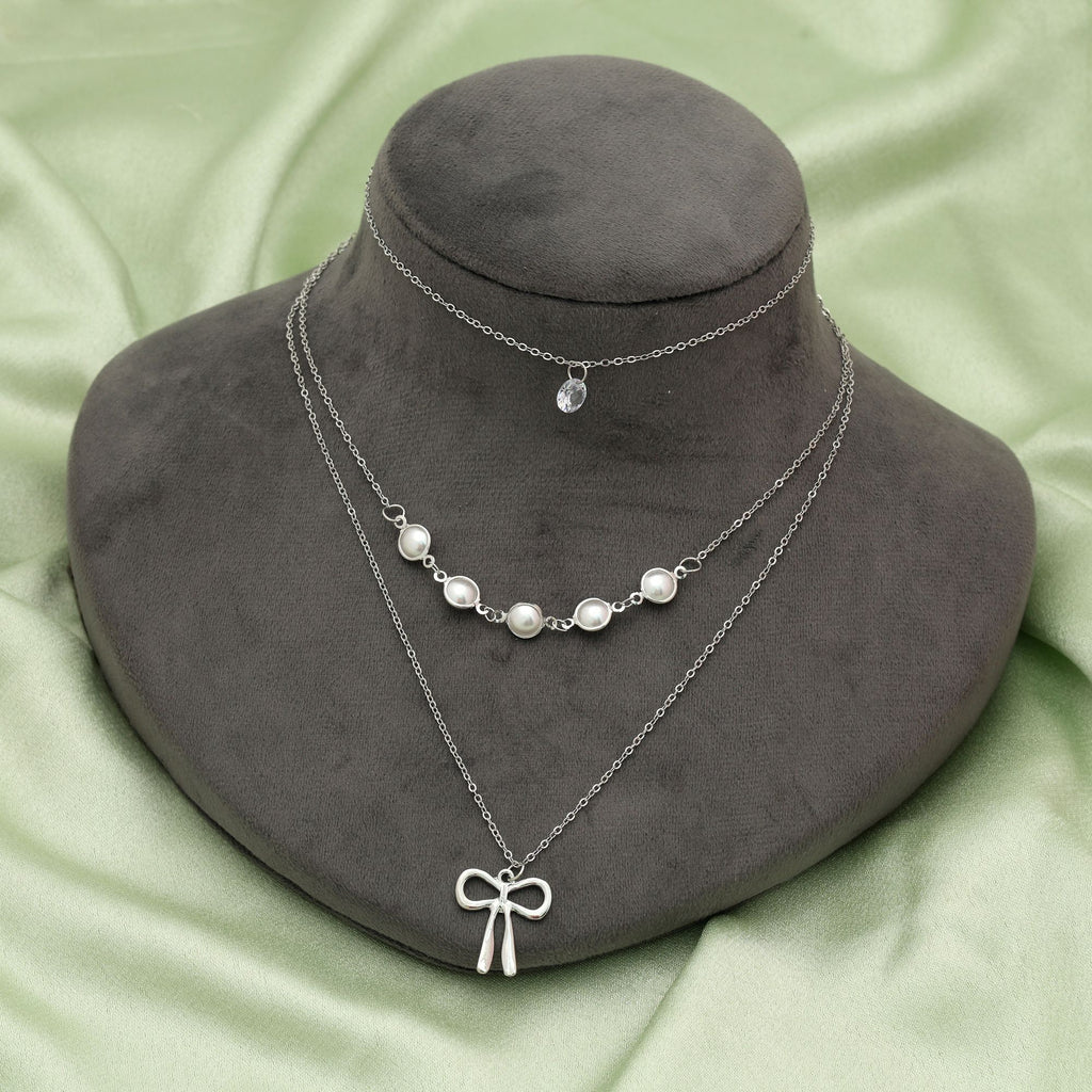 Silver Color Multi Layer Chain Necklace Stylish Minimal Jewelry Design - Silver