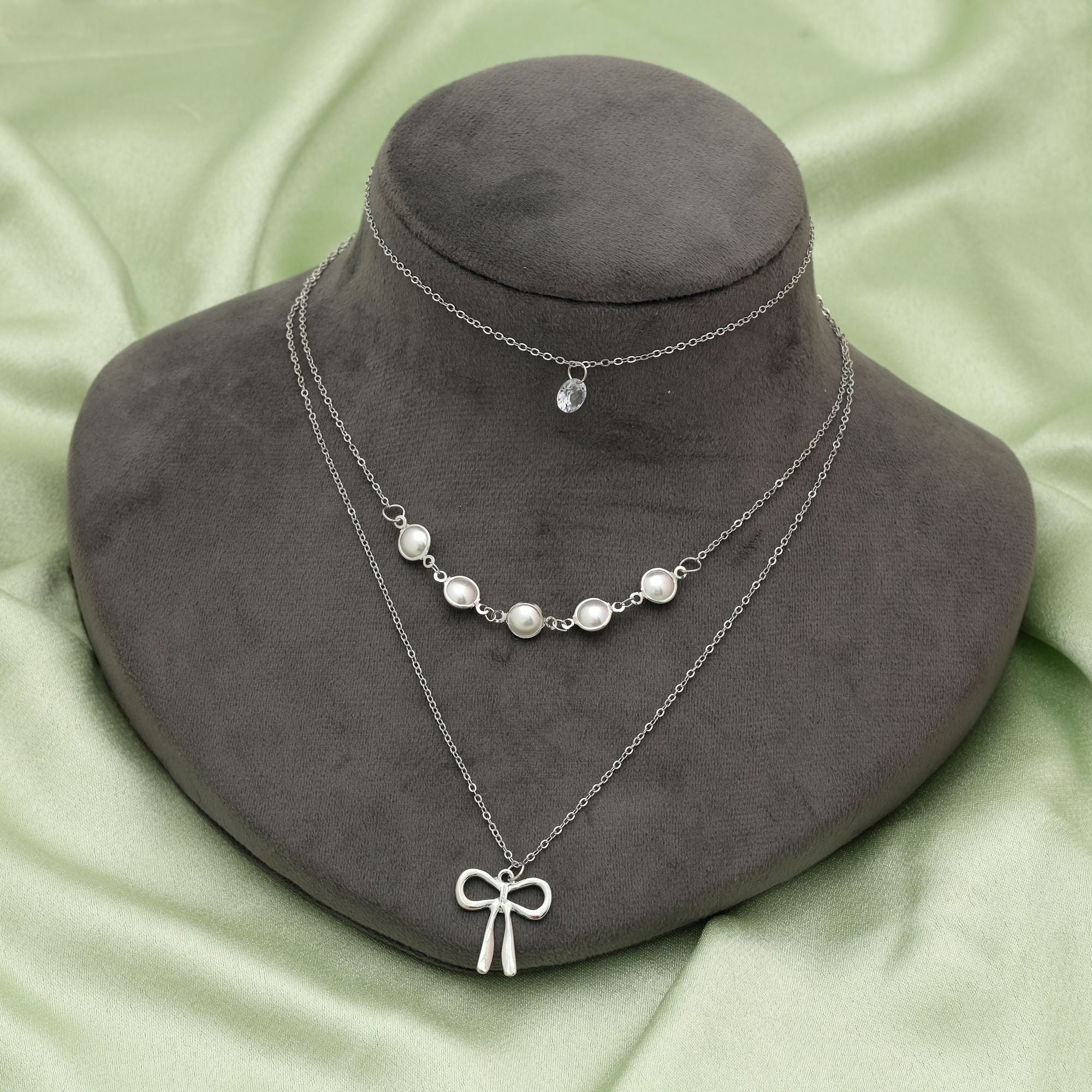 Silver Color Multi Layer Chain Necklace Stylish Minimal Jewelry Design - Silver