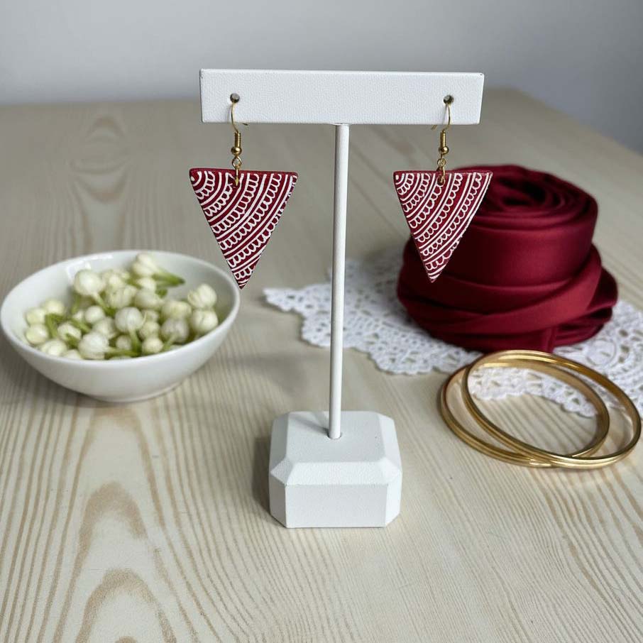 Red Color Wooden Handcraft Earrings Designed With Classic Ethnic Handmade Wooden Bead Elements - Red