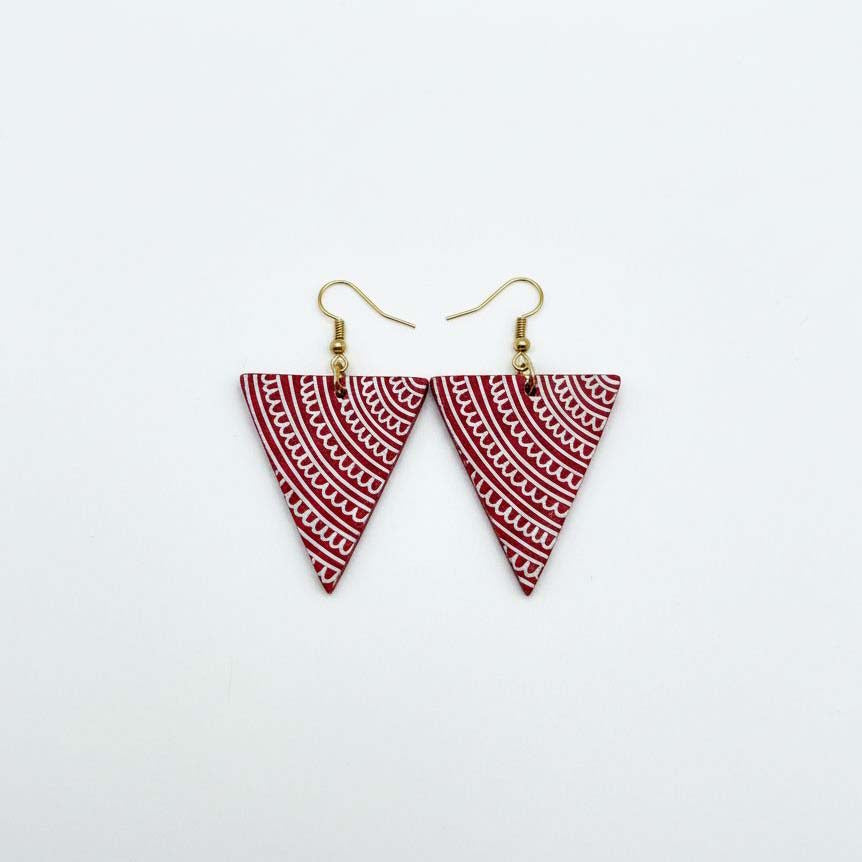 Red Color Wooden Handcraft Earrings Designed With Classic Ethnic Handmade Wooden Bead Elements - Red