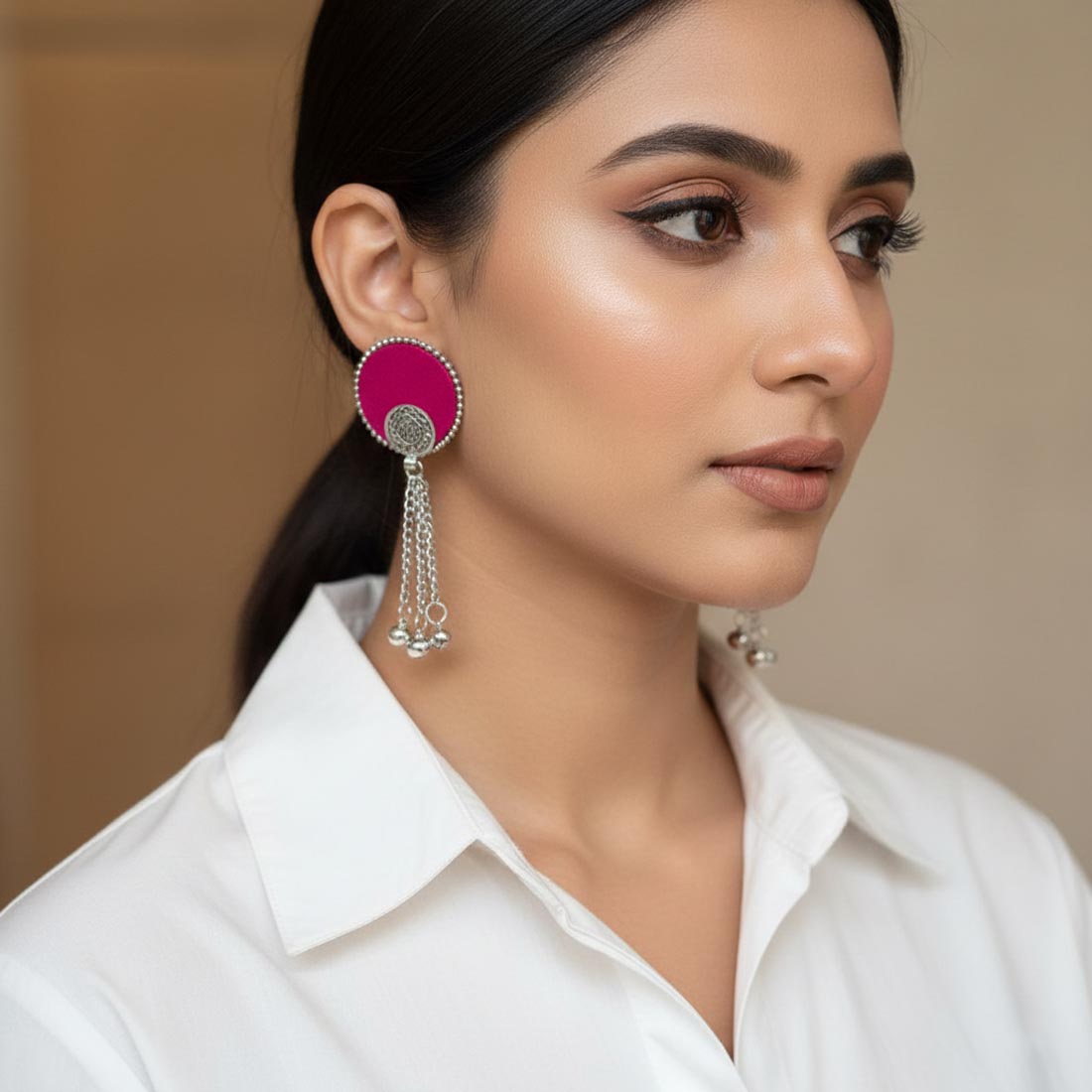 Peach Color Wooden Handcraft Earrings With Elegant Traditional Art Design