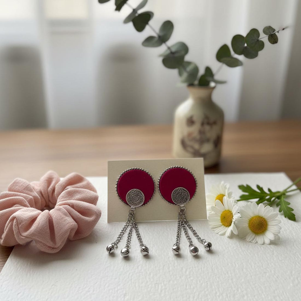 Peach Color Wooden Handcraft Earrings With Elegant Traditional Art Design