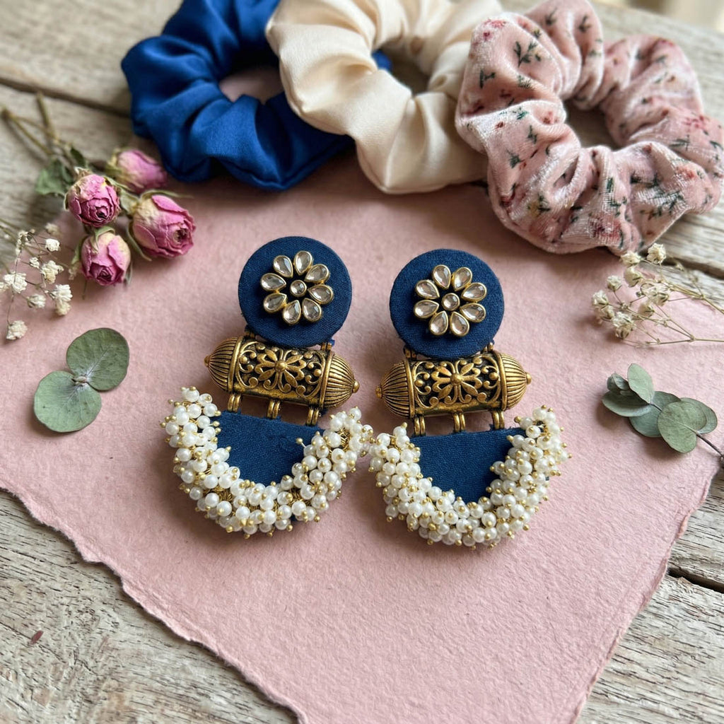 Blue Color Wooden Handcraft Earrings Stylish Modern Ethnic Party Wear Jewelry Collection Design - Blue