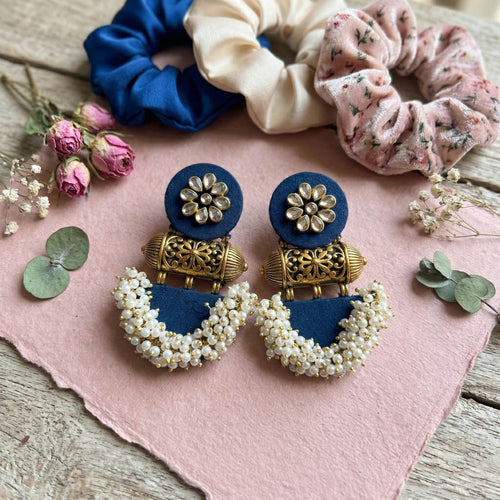 Blue Color Wooden Handcraft Earrings Stylish Modern Ethnic Party Wear Jewelry Collection Design - Blue