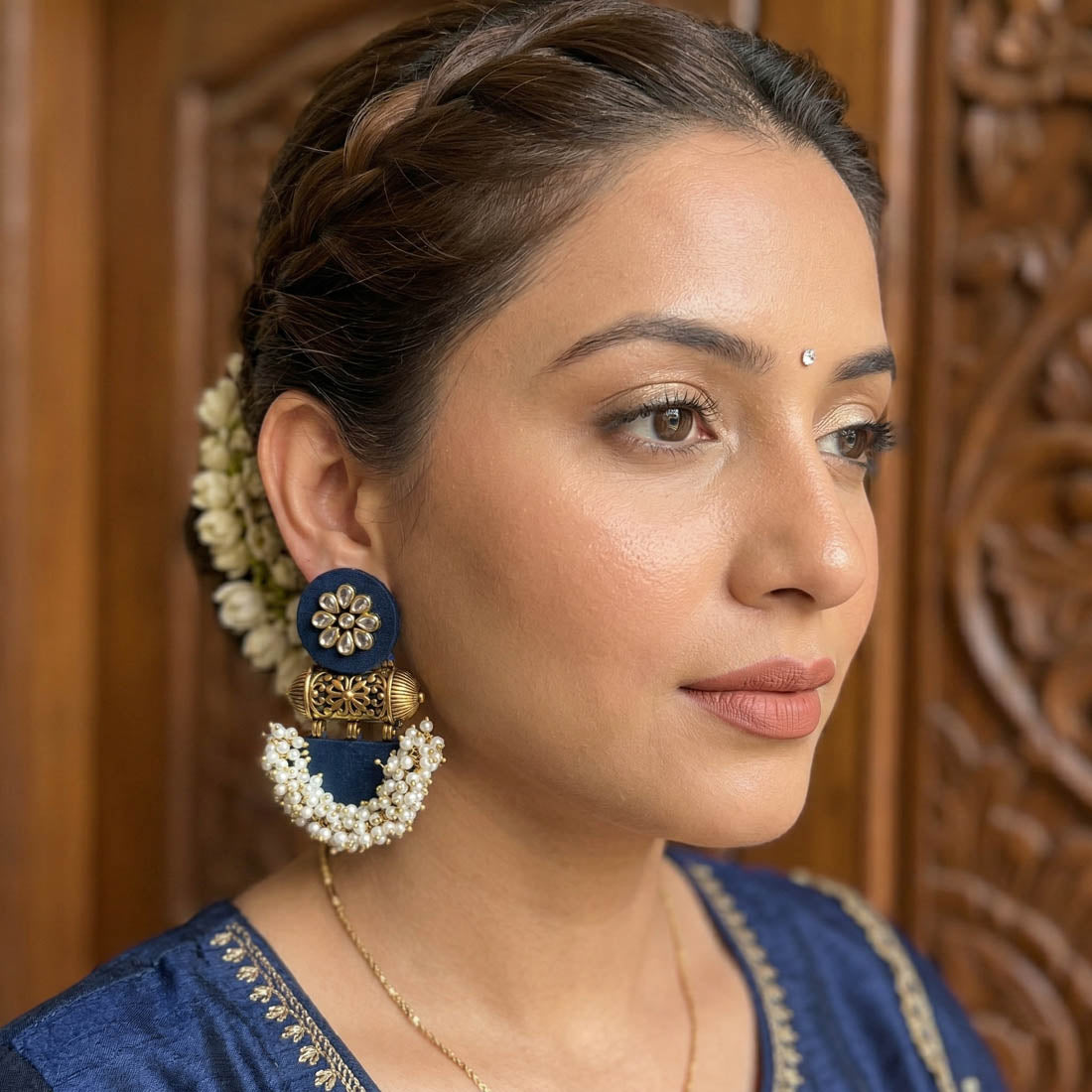 Blue Color Wooden Handcraft Earrings Stylish Modern Ethnic Party Wear Jewelry Collection Design - Blue