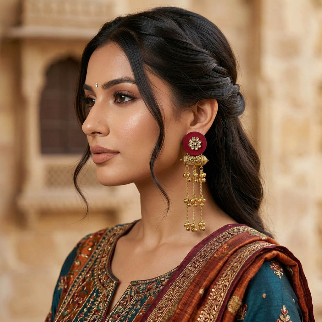 Maroon Color Wooden Handcraft Earrings Elegant Designer Traditional Party Wear Jewelry Collection - Maroon