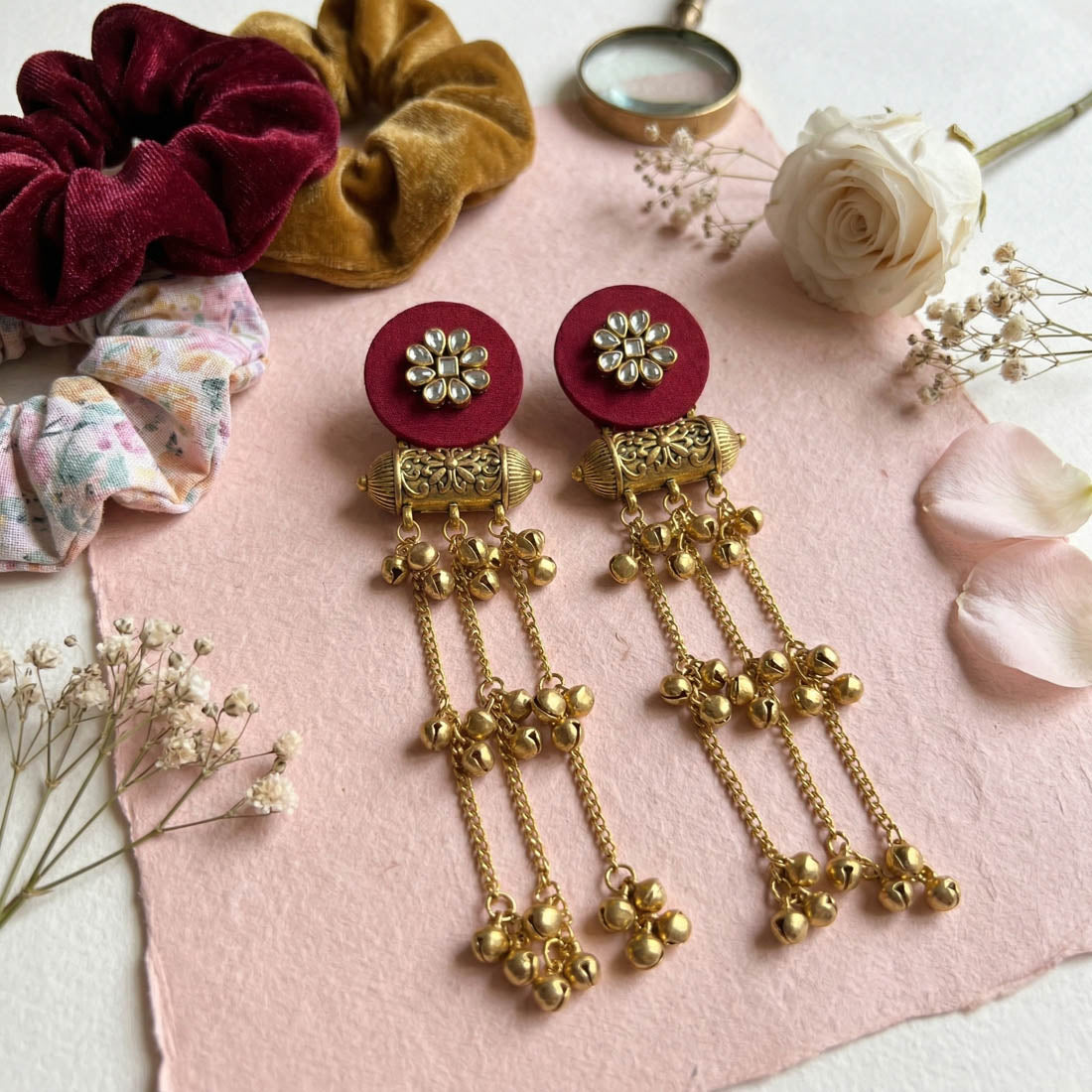 Maroon Color Wooden Handcraft Earrings Elegant Designer Traditional Party Wear Jewelry Collection - Maroon