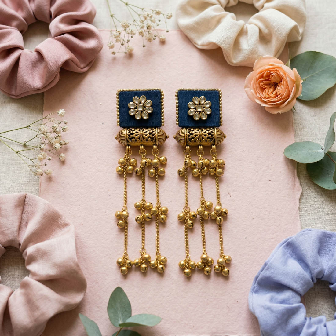 Blue Color Wooden Handcraft Kashmiri Earrings Elegant Cultural Ethnic Party Wear Jewelry Design - Blue