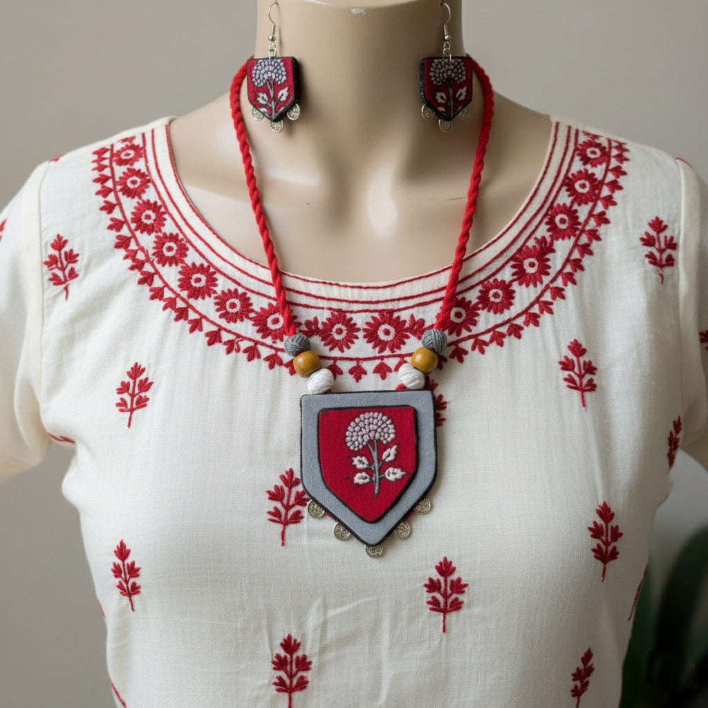 Attractive Multi Color Wooden Handcraft Necklace Set With Polished Wooden Beads - Multi