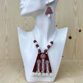 Maroon & White Color Wooden Handcraft Necklace Set With Traditional Handmade Wooden Charm Beads - Maroon & White