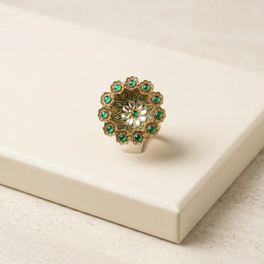 Green Color Big Size Oxidised Rings Traditional Statement Ethnic Jewelry Design - Green