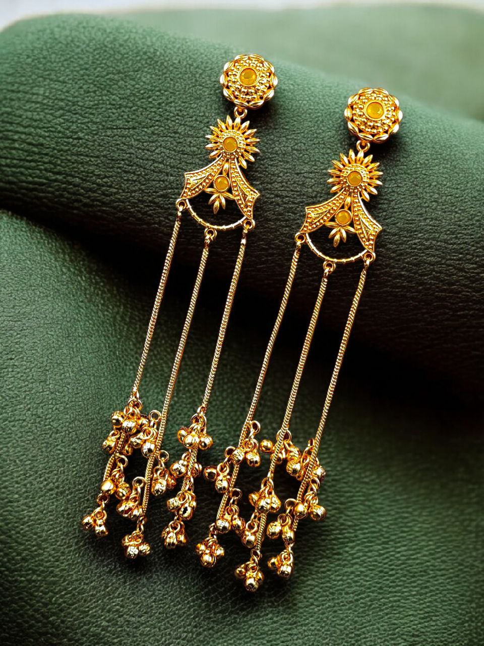 Gold Plated Kashmiri Earrings with Beautiful Stone Work | Traditional Ethnic Dangler Jewelry