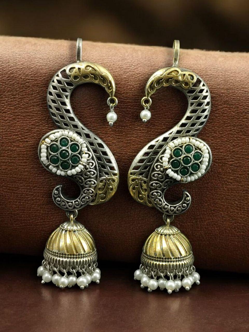 Beautiful Two-Tone Jhumki Earcuff | Stone & Pearl Detailing Traditional Ethnic Jewelry For Girls