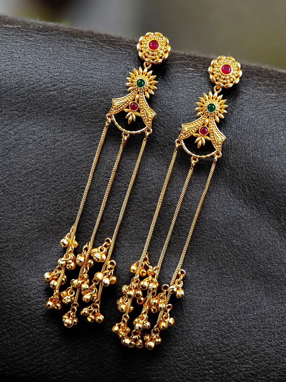 Gold Plated Kashmiri Earrings with Beautiful Stone Work | Traditional Ethnic Dangler Jewelry