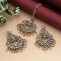 Gold Color Kundan Earrings Tikka Set With Beautiful Traditional Bridal Inspired Design - Gold