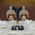 White Color Kundan Earrings Tikka Set With Graceful Traditional Kundan Earrings - White