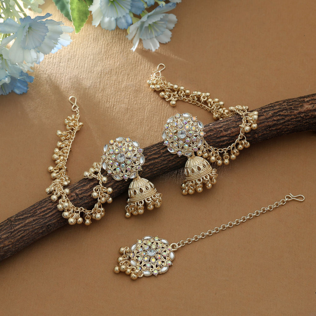 White Color Kundan Earrings Tikka Set Elegant Bridal Ethnic Jewelry Collection Design - White