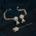 White Color Kundan Earrings Tikka Set Classic Traditional Wedding Wear Jewelry Set - White