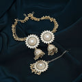 White Color Kundan Earrings Tikka Set Stylish Ethnic Party Wear Jewelry Collection - White