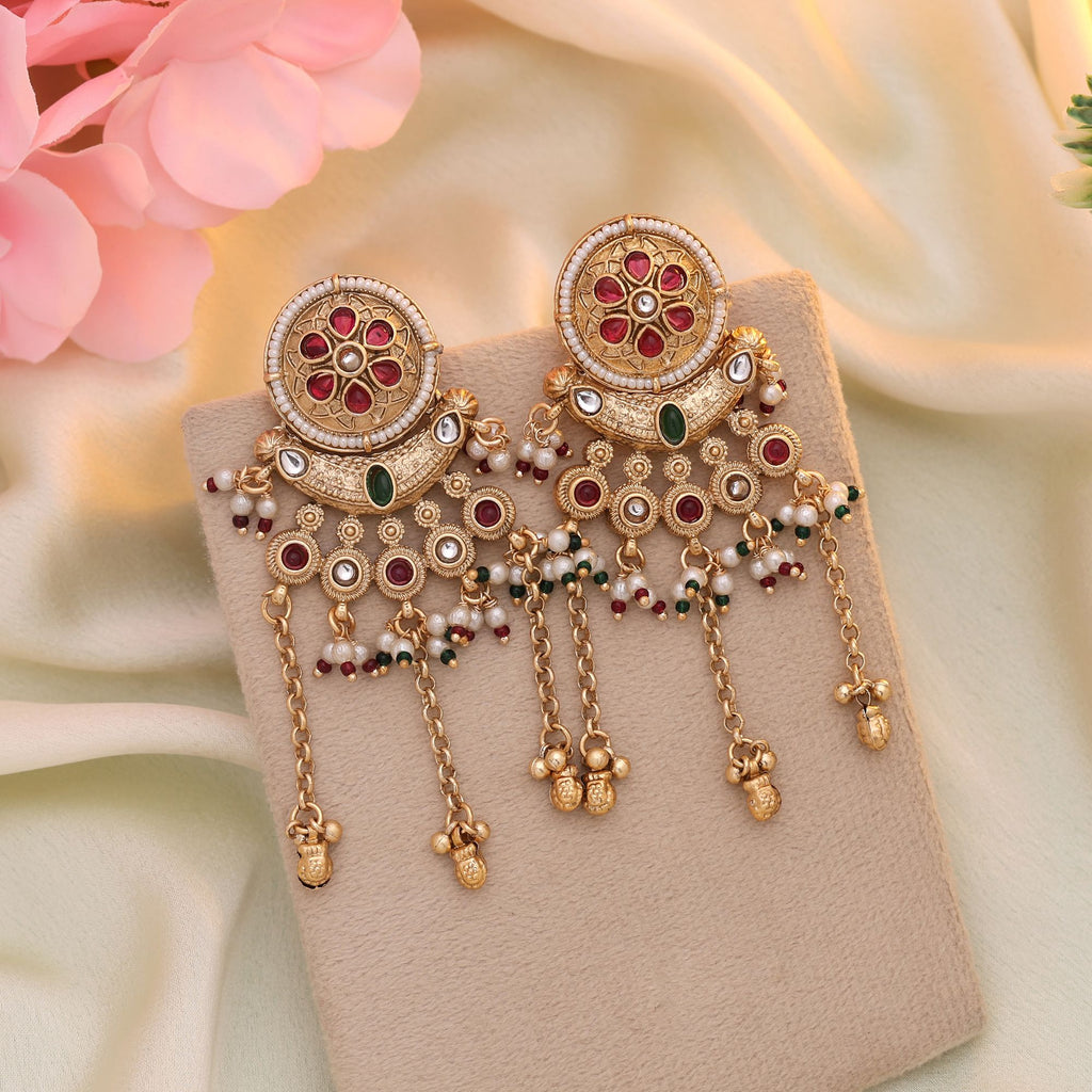 Rani & Green Color Matte Gold Earrings Perfect For Traditional Functions And Weddings - Rani & Green