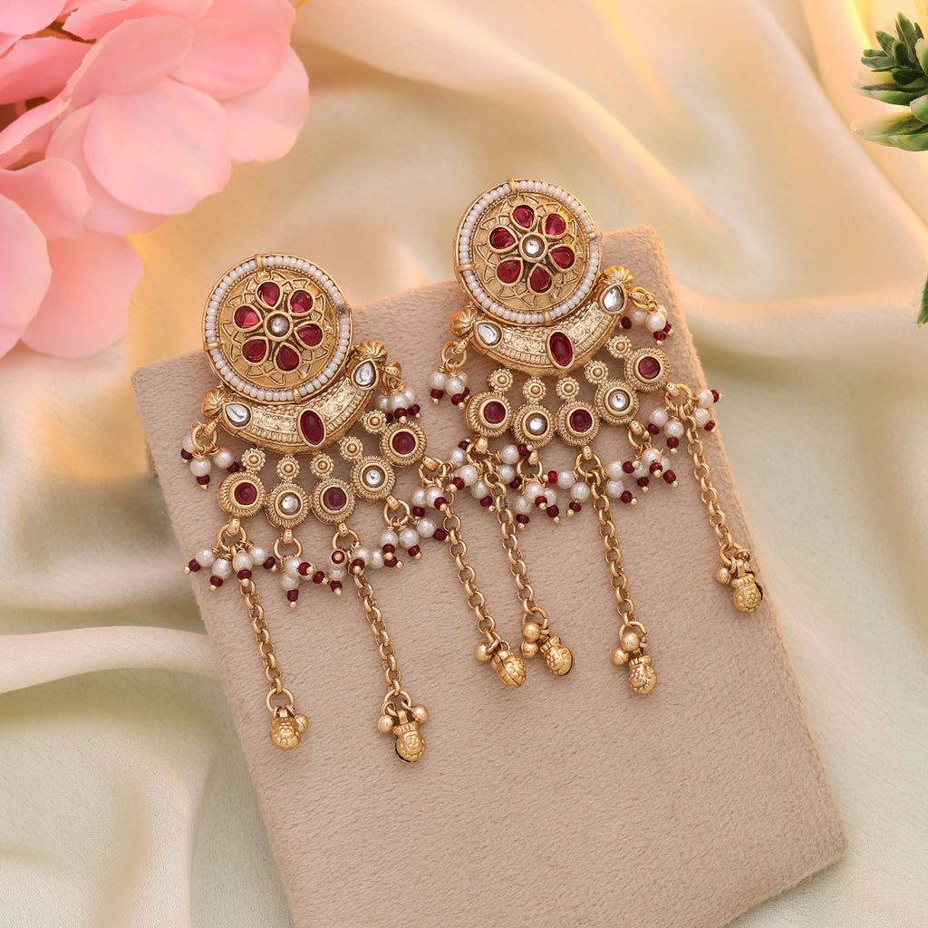 Rani Color Matte Gold Earrings Featuring Intricate Motifs And Long Lasting Matte Finish - Rani