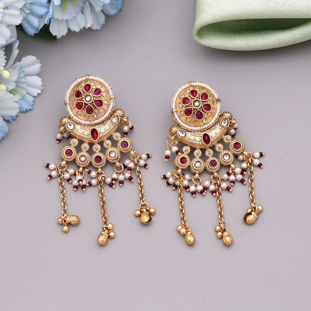 Rani Color Matte Gold Earrings Featuring Intricate Motifs And Long Lasting Matte Finish - Rani