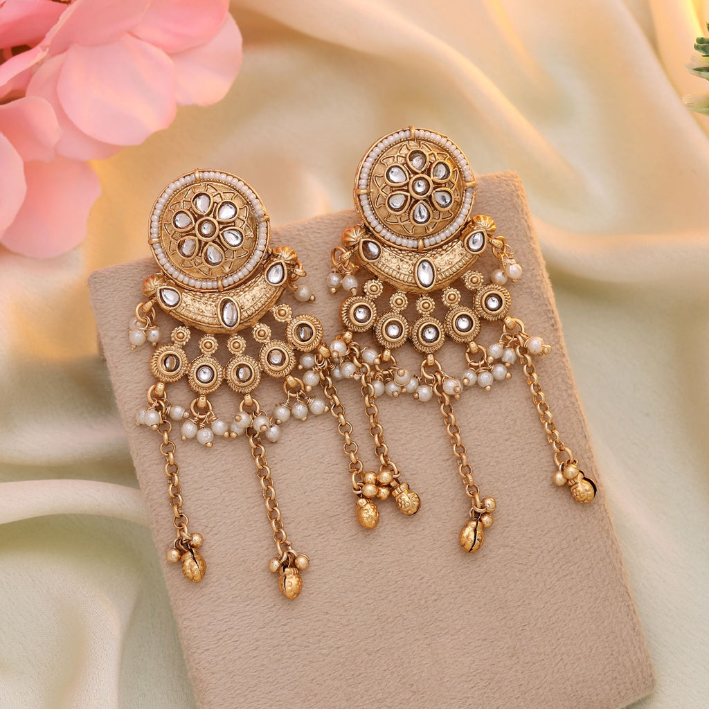 White Color Matte Gold Earrings Offering Classic Charm With Modern Handcrafted Finish