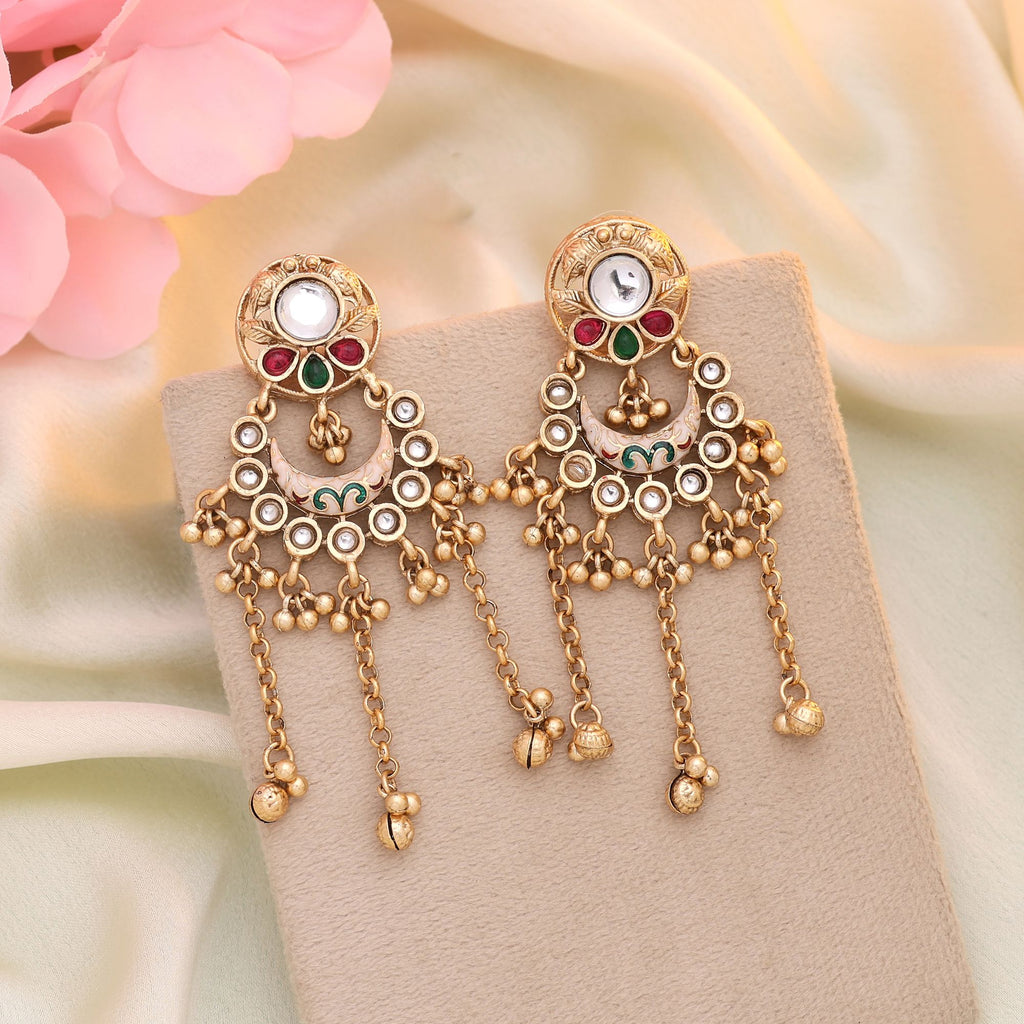 Rani & Green Color Matte Gold Earrings Combining Royal Hues With Handcrafted Excellence - Rani & Green