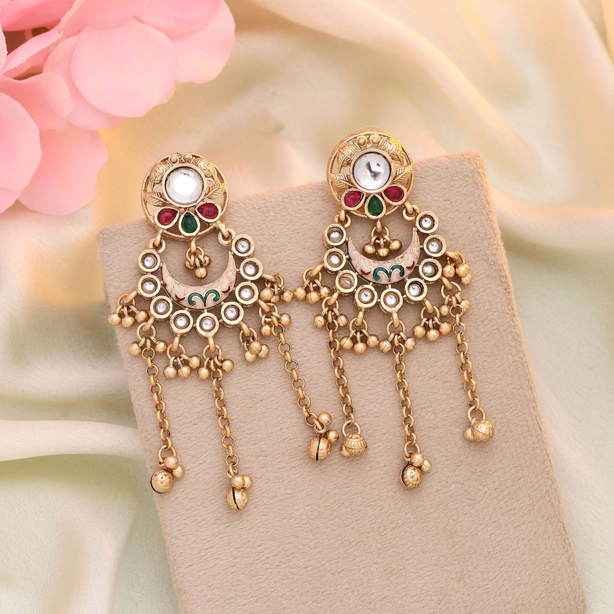 Rani & Green Color Matte Gold Earrings Combining Royal Hues With Handcrafted Excellence - Rani & Green