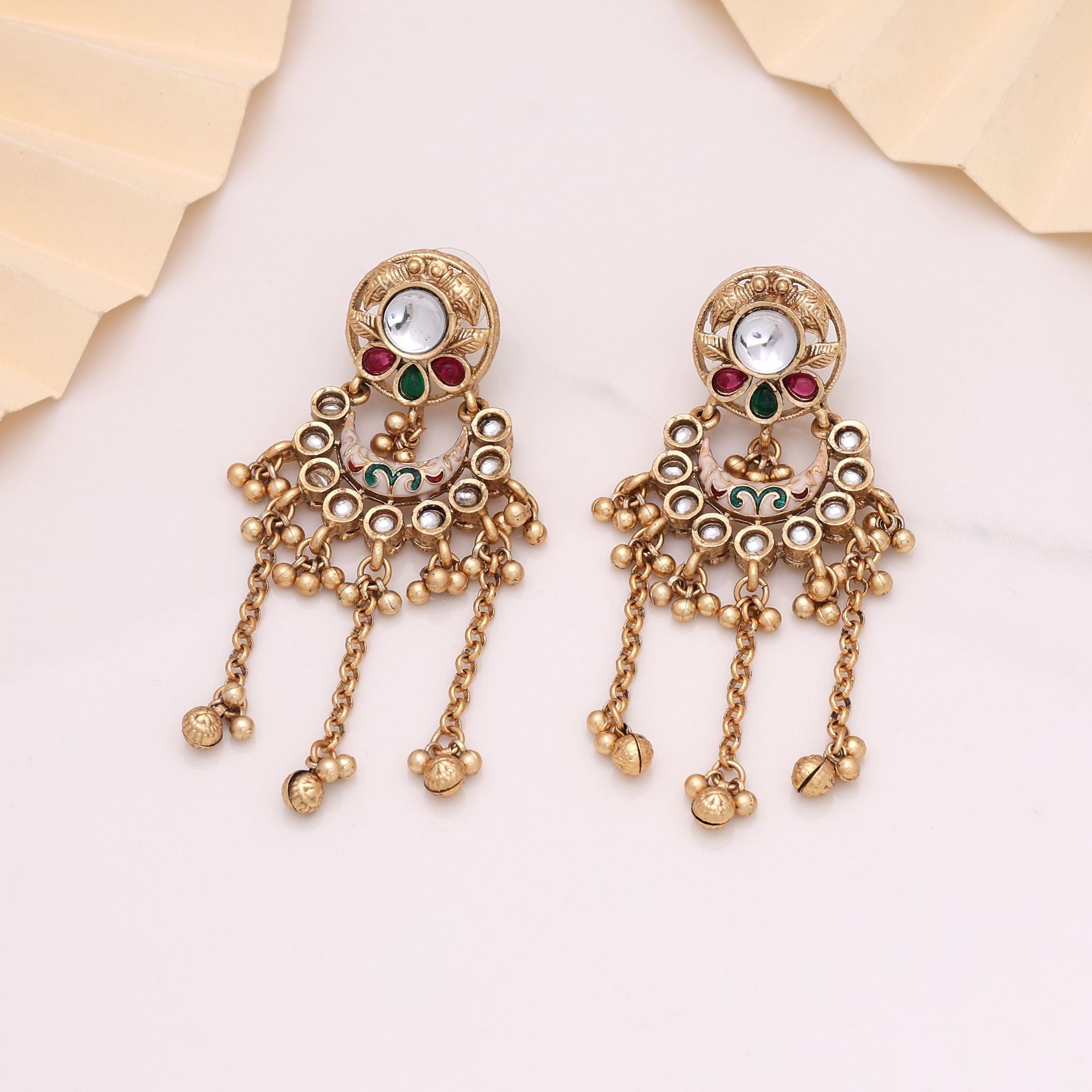 Rani & Green Color Matte Gold Earrings Combining Royal Hues With Handcrafted Excellence - Rani & Green