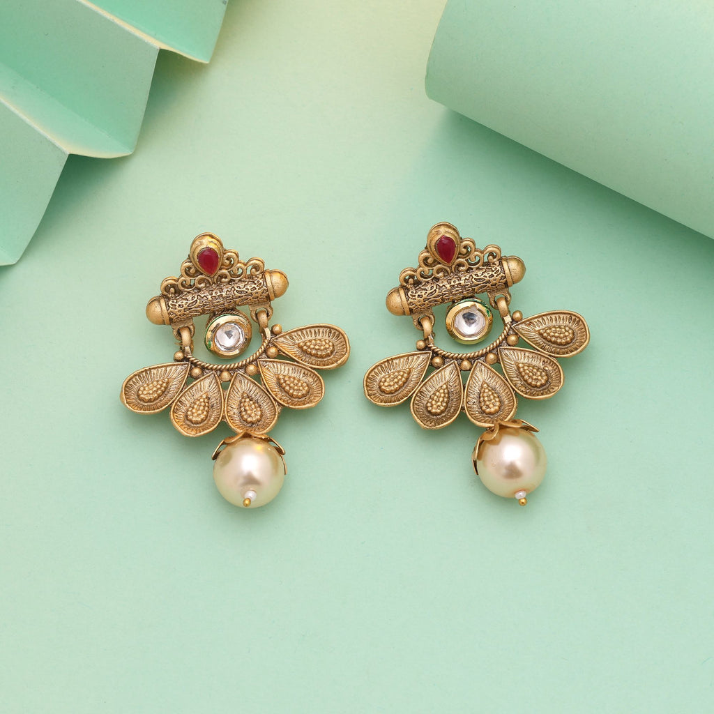 Rani Color Matte Gold Earrings Highlighting Cultural Elegance And Detailed Metal Artistry - Rani