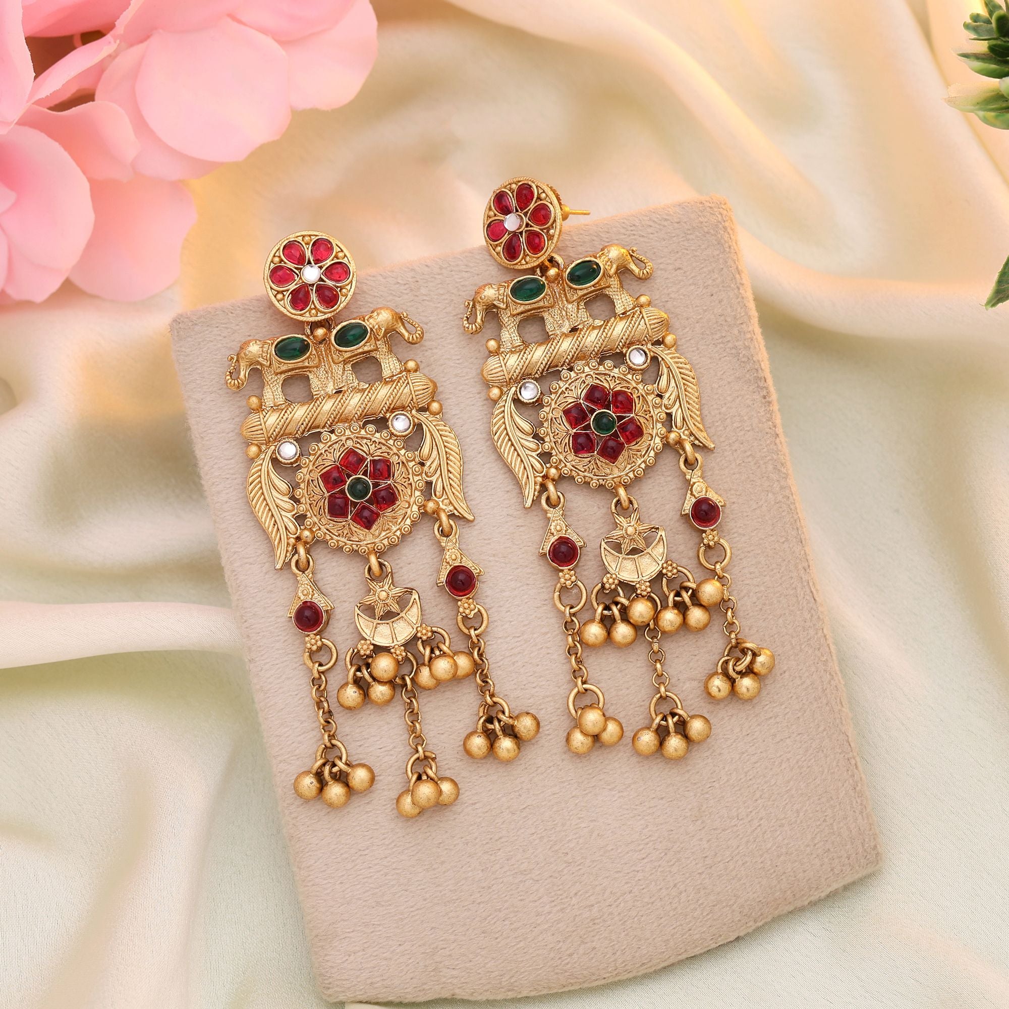 Rani & Green Color Matte Gold Earrings Crafted For Luxurious Ethnic Fashion Statements - Rani & Green