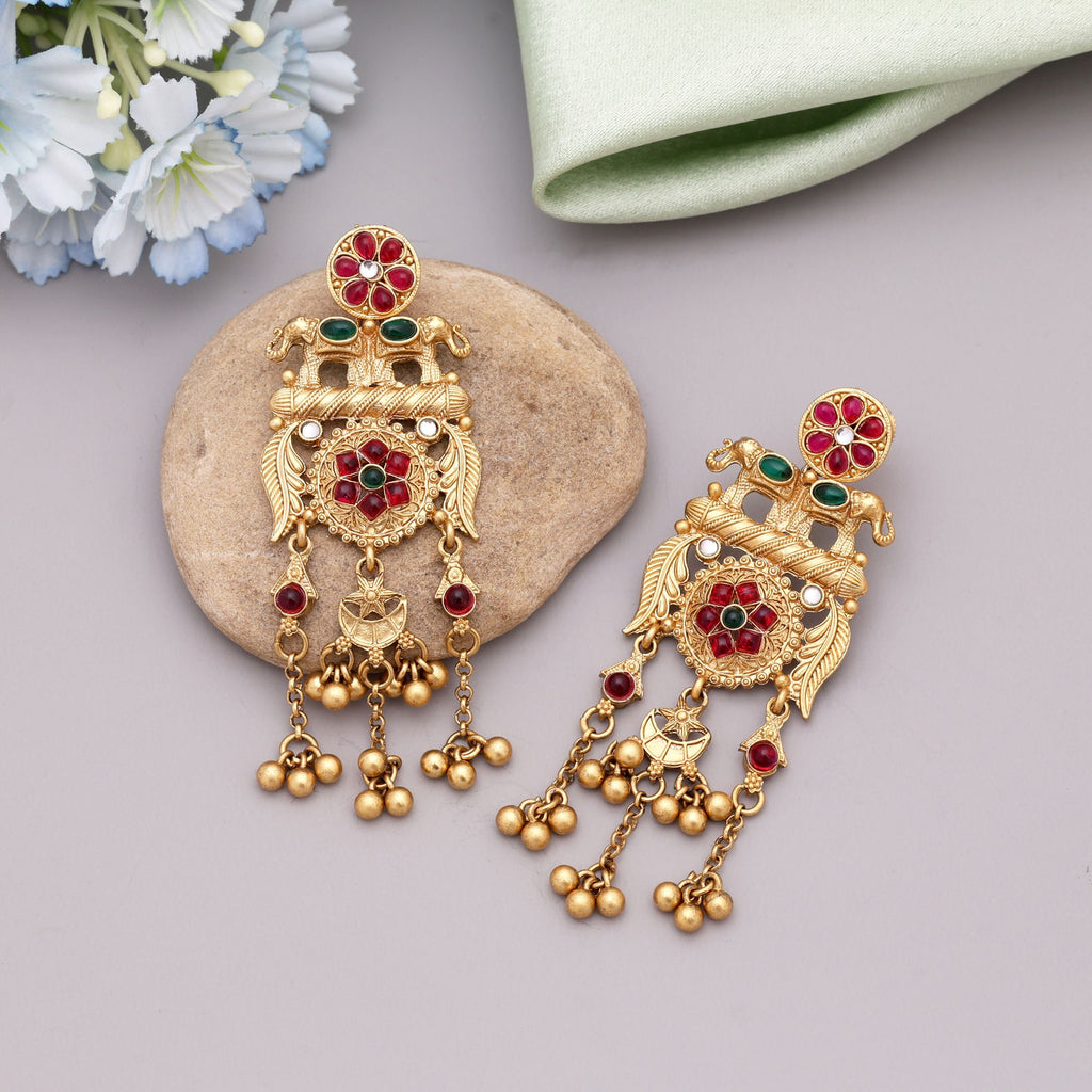 Rani & Green Color Matte Gold Earrings Crafted For Luxurious Ethnic Fashion Statements - Rani & Green