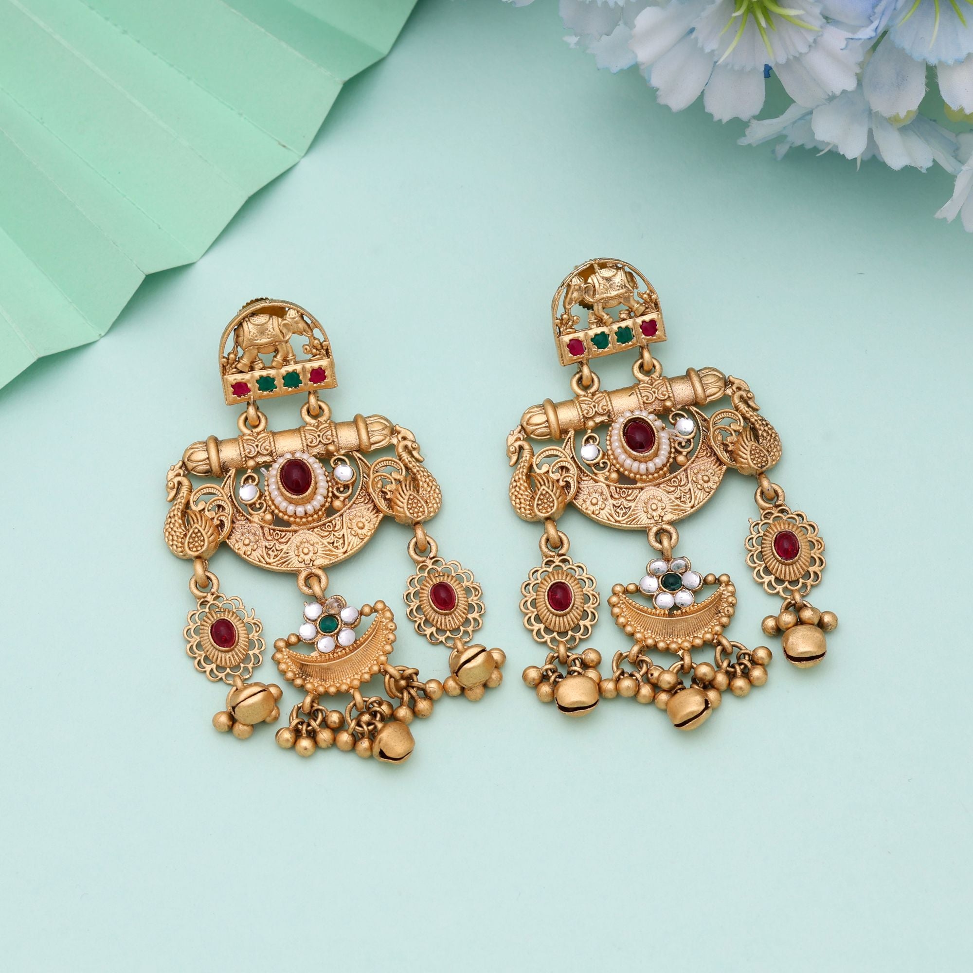 Rani & Green Color Wedding Wear Matte Gold Earrings For Women - Rani & Green