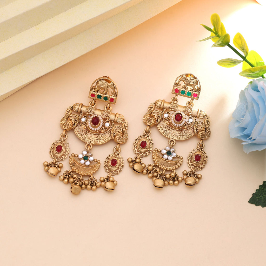 Rani & Green Color Wedding Wear Matte Gold Earrings For Women - Rani & Green