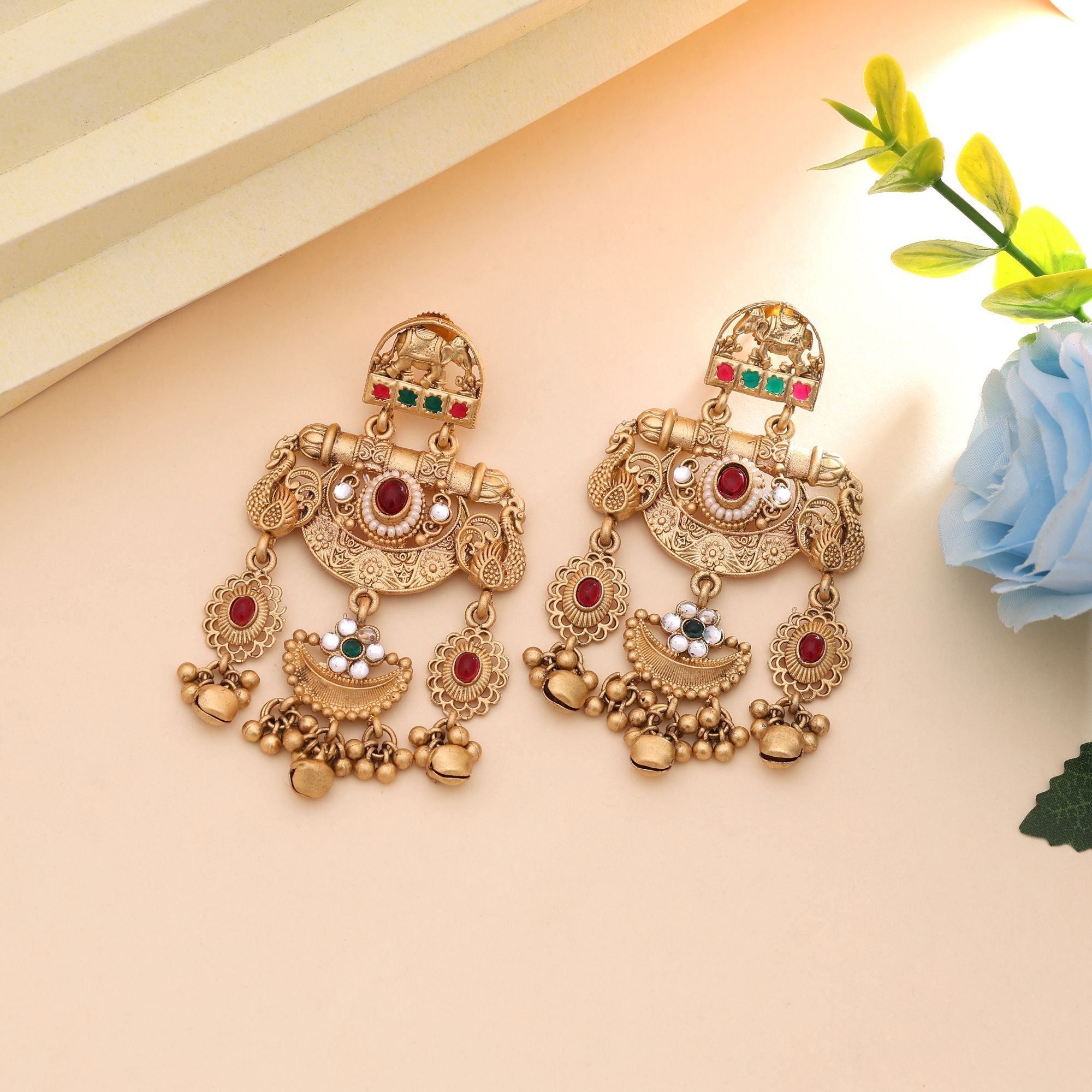 Rani & Green Color Wedding Wear Matte Gold Earrings For Women - Rani & Green