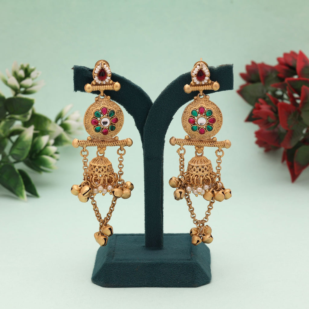 Rani & Green Color Statement Designer Matte Gold Earrings