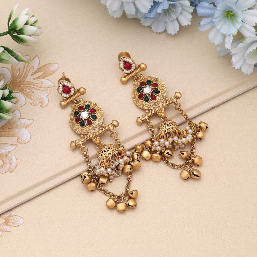 Rani & Green Color Statement Designer Matte Gold Earrings
