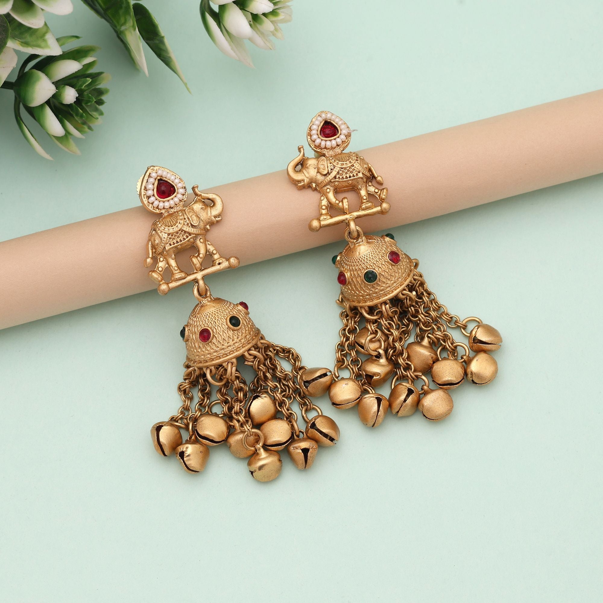 Rani & Green Color Classic Festive Matte Gold Earrings