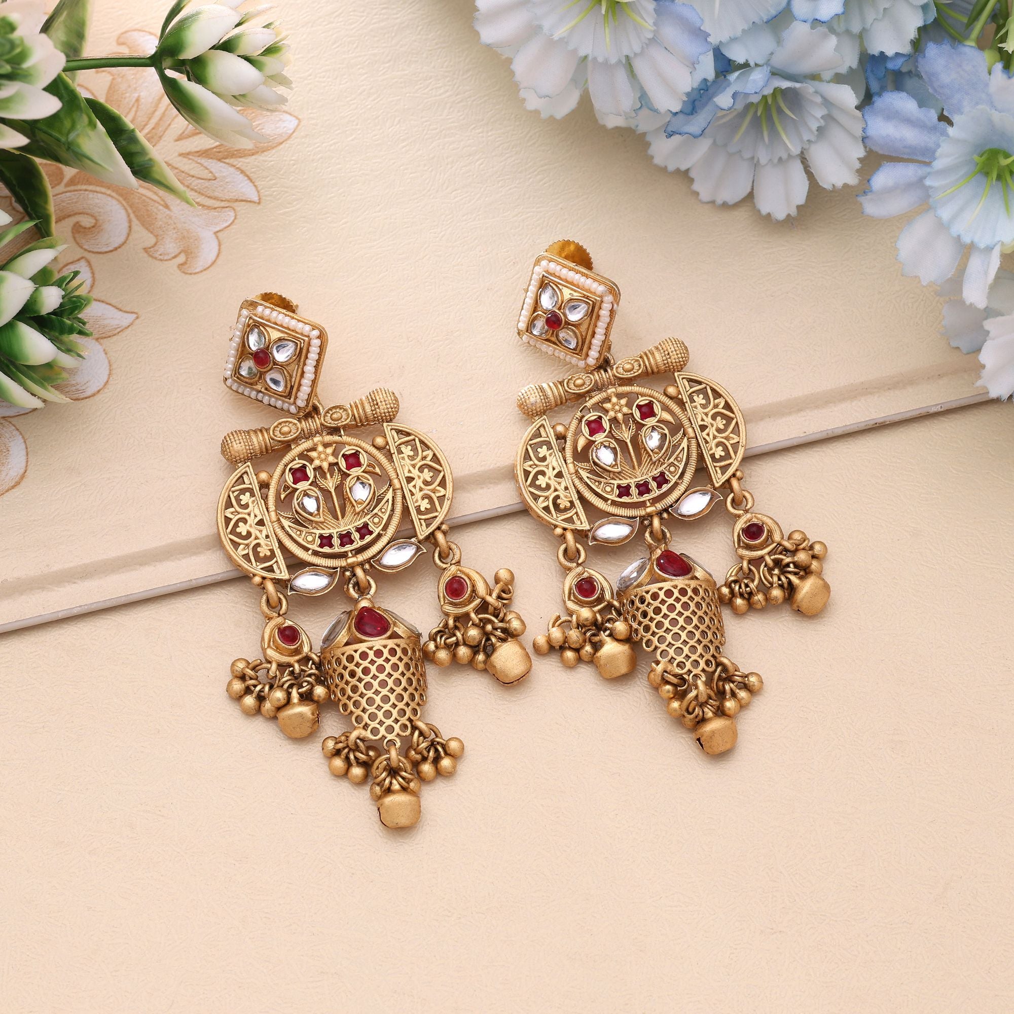 Rani Color Classic Royal Matte Gold Earrings - Rani