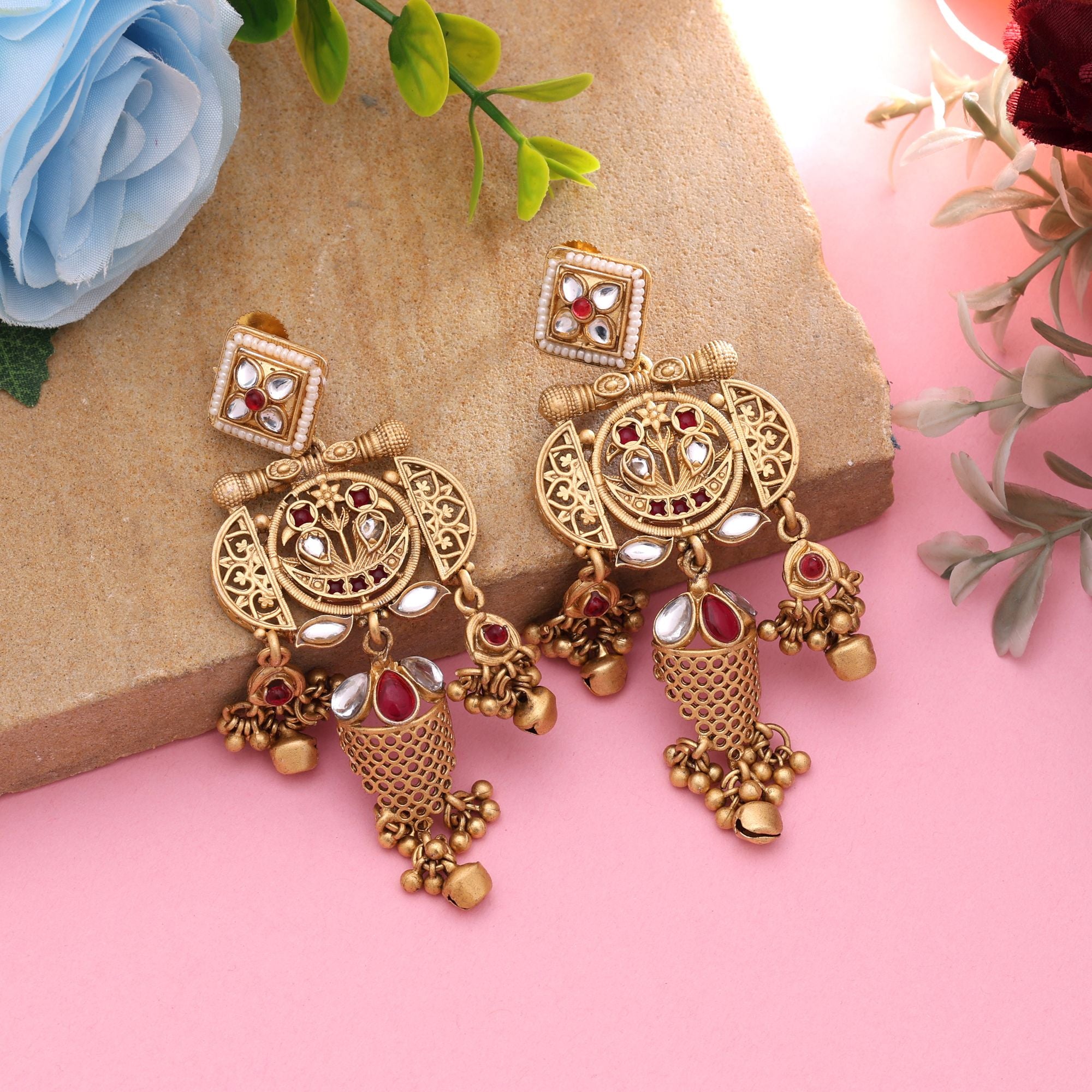 Rani Color Classic Royal Matte Gold Earrings - Rani