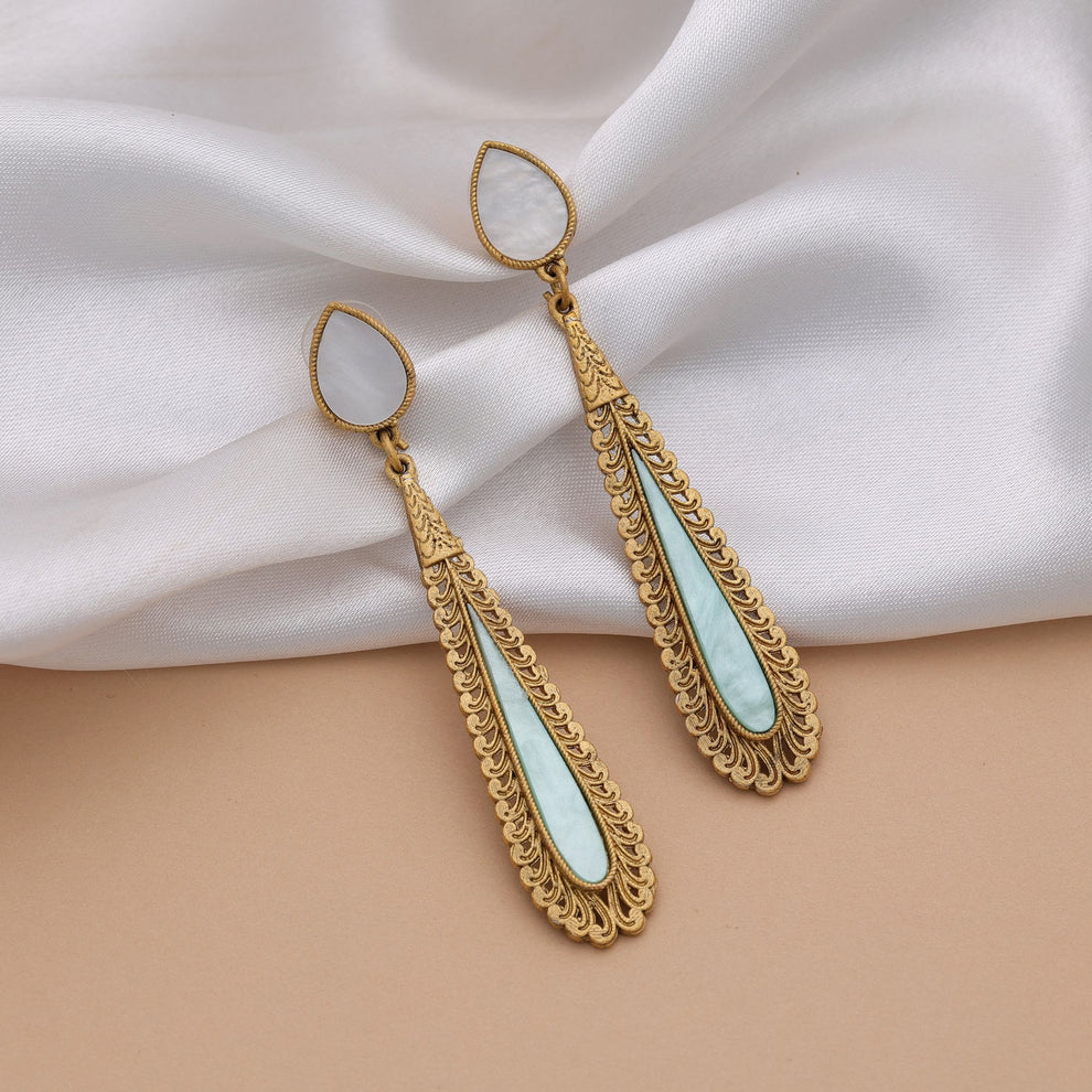 Elegant White Color Matte Gold Earrings For Women Traditional Party Wear Collection