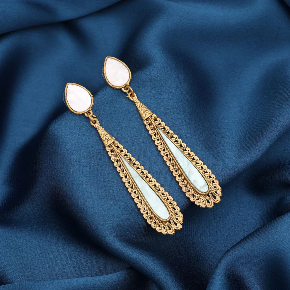 Elegant White Color Matte Gold Earrings For Women Traditional Party Wear Collection